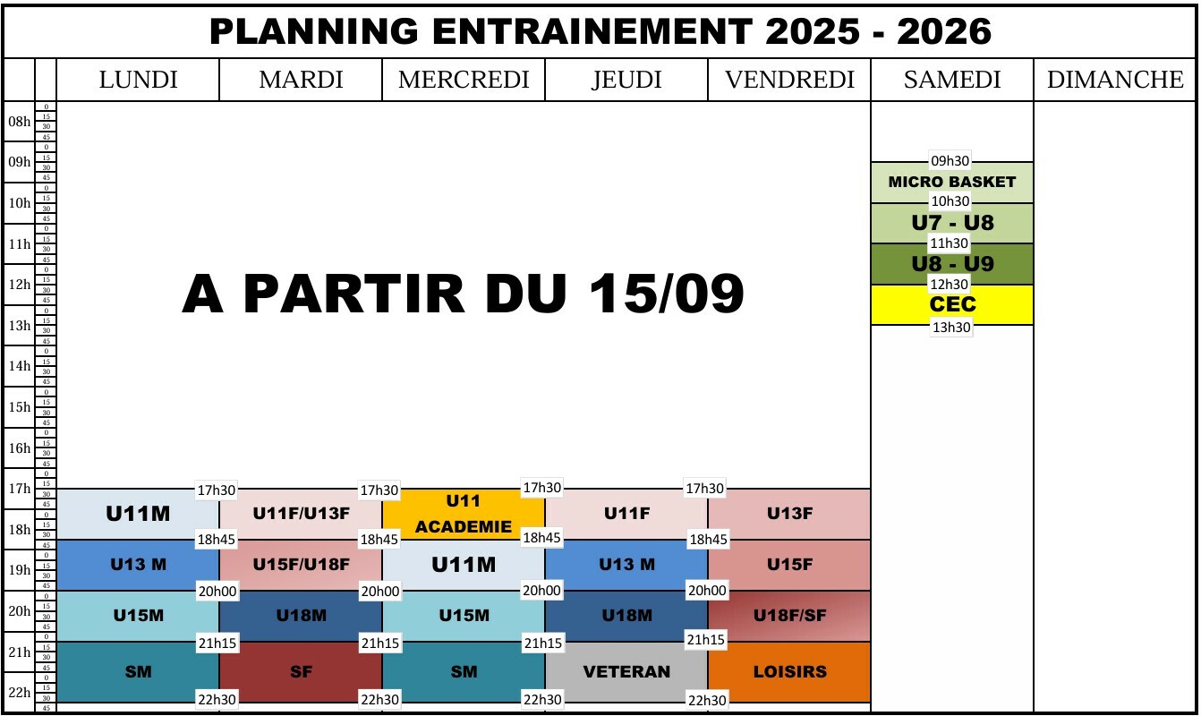 HORAIRES ENTRAINEMENTS
