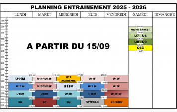 HORAIRES ENTRAINEMENTS