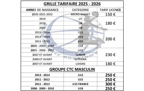 CATEGORIES ET TARIFS